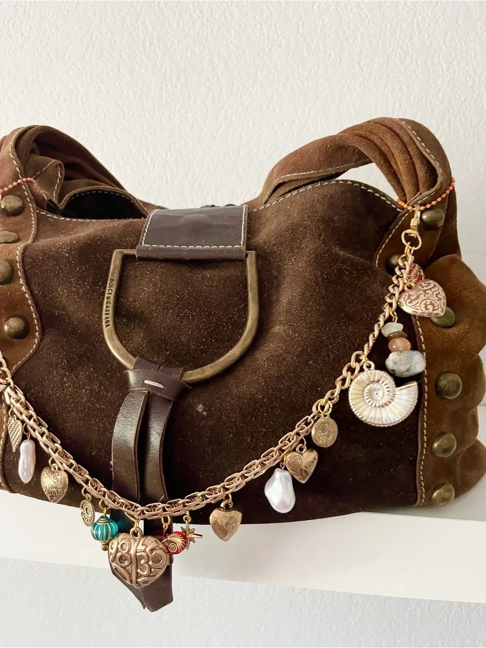 Handmade Boho Charm Bag Chain | Coastal Heart & Shell Purse Charm Accessory - Picture 8 of 8
